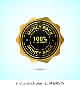 Money back guarantee icon design illustration. Money back guarantee golden badge and label