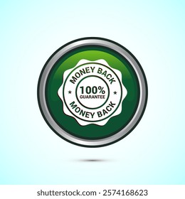 Money back guarantee icon design illustration. Money back guarantee badge and label. Green color round button design