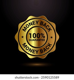Money back guarantee icon design illustration. Money back guarantee badge and label, gold color style
