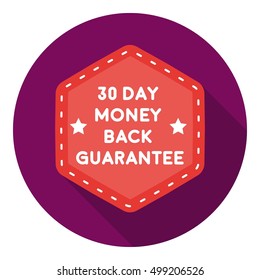 Money back guarantee icon in flat style isolated on white background. Label symbol stock vector illustration.