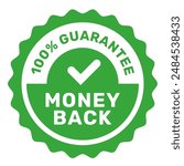 Money back guarantee label with checkmark, refund guarantee seal or stamp, vector