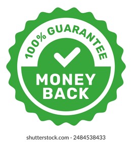 Money back guarantee label with checkmark, refund guarantee seal or stamp, vector