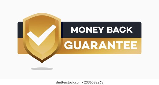 Money back guarantee label seal shield confidence in quality vector image. gold and black badge for guaranted product with money back concept ribbon