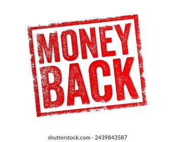 Money Back - guarantee made by a seller to refund the purchase price of a product or service if the buyer is not satisfied with their purchase, text concept stamp