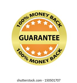 Money back guarantee orange and gold border sticker, tag, label, sign, icon.. Vector illustration.  