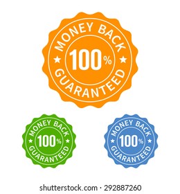 Money back guarantee seal or stamp flat vector icon