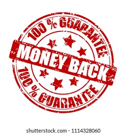 Money back guarantee stamp rubber isolated on white. Vector round form imprint scratched illustration