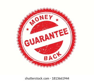Geld-zurück-Garantie-Stempel in Kautschuk-Stil, roter Rundschatz-Rücken-Garantie-Zeichen, Gummistempel auf Weiß, Vektorgrafik