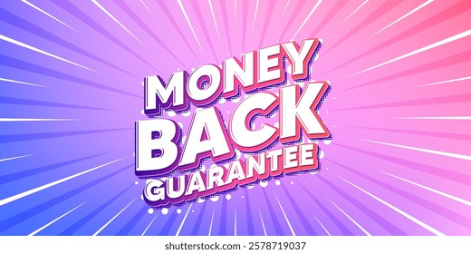 Money back guarantee sun rays gradient banner. Light burst background. Money back guarantee tag. Promo offer sign. Advertising promotion symbol. Gradient sun rays. Sunburst light. Vector