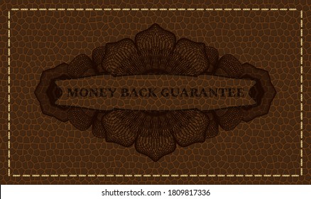 texto de garantía de devolución de dinero dentro de la placa de cuero marrón de la moneda. Fondo de lujo de la cartera. Ilustración. 