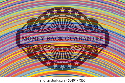 la devolución del dinero garantiza el texto dentro de una insignia realista colorida. Un fondo clásico y ostentoso. Ilustración. 