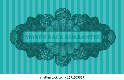 money back guarantee text inside Currency Turquoise emblem. Bars graceful background. Vector illustration. 