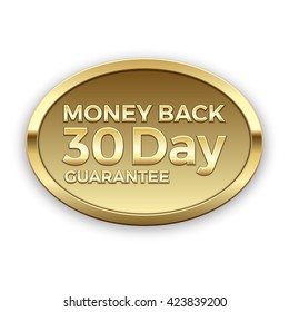 Money back guarantee vector badge, gold