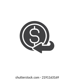 Money back guarantee vector icon. filled flat sign for mobile concept and web design. Dollar money and arrow back glyph icon. Symbol, logo illustration. Vector graphics