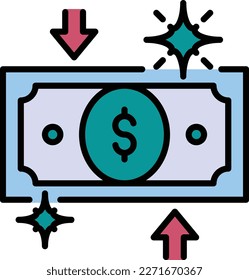 Money back guarantee vector icon design, Dollar Currency with Arrows symbol, Cost Effective Sign, Web hosting Stock illustration, Low cost Solution Concept,