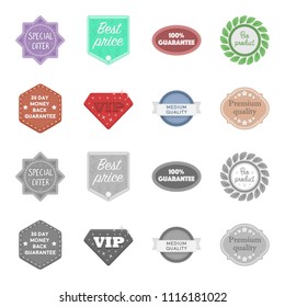 Money back guarantee, vip, medium quality,premium quality.Label,set collection icons in cartoon,monochrome style vector symbol stock illustration web.