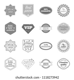 Money back guarantee, vip, medium quality,premium quality.Label,set collection icons in outline,monochrome style vector symbol stock illustration web.