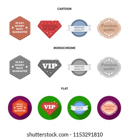 Money back guarantee, vip, medium quality,premium quality.Label,set collection icons in cartoon,flat,monochrome style vector symbol stock illustration web.