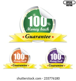 Money Back Guaranteed Label with Silver Border Badge And Colorful Sign - Vector.