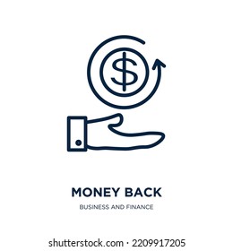 money back icon from business and finance collection. Thin linear money back, tag, business outline icon isolated on white background. Line vector money back sign, symbol for web and mobile