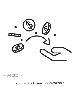 money back icon, cashback, thin line web symbol on white background - editable stroke vector illustration eps10