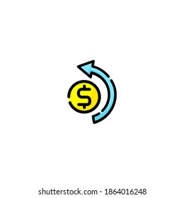 Icono de devolución de dinero. E-commerce e icono de compra en línea. Sencillo, contorno, plano, negro, color.