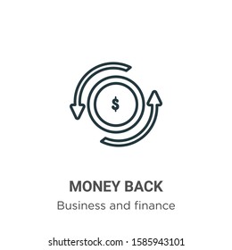 Money back outline vector icon. Thin line black money back icon, flat vector simple element illustration from editable business and finance concept isolated on white background