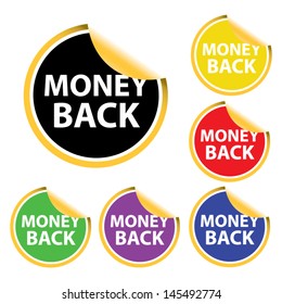 Money back signs, labels set. Vector