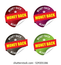 Money back sticker, button, label and sign set - vector