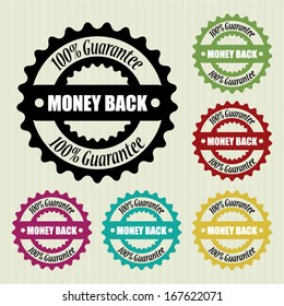 Money back vintage stamp - vector. 