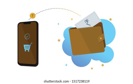 Money back, Wallet, Cash back on e-Shopping - vector