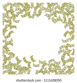 Money background. Cash paper dollars fly. Flat vector cartoon illustration. Objects isolated on a white background.