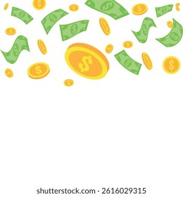 Money Background Dollar Coins Frame Upper Corner Wealth Scatter Currency Vector Financial Gold Green Design