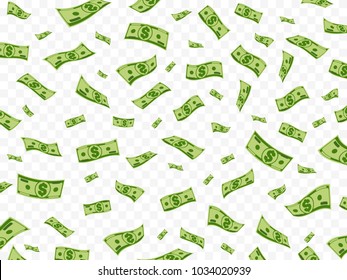 Money background. Dollars flying isolated. Vector illustration