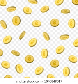 Money background. Falling coins isolated. Success concept. Vector illustration.