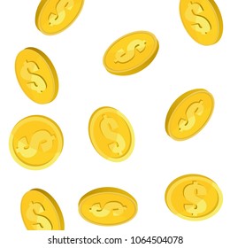 Money background. Falling coins isolated. Success concept. Vector illustration.