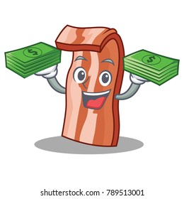 With money bacon mascot cartoon style