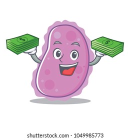 With money bacteria mascot cartoon style