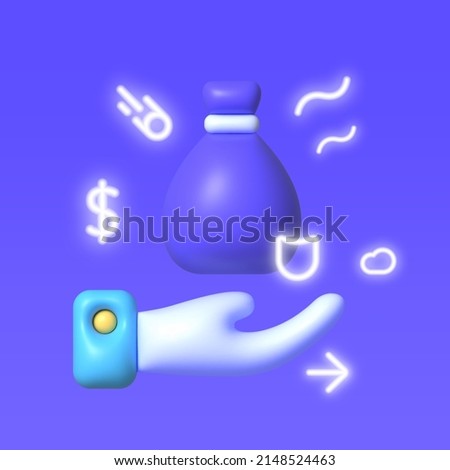 Money bag 3d neon, great design for any purposes. Vector illustration design