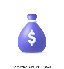 Money bag 3D Vector illustration. Money bag in 3d style. Isolated vector illustration