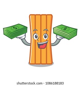 With money bag air mattress mascot cartoon