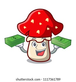 With money bag amanita mushroom mascot cartoon