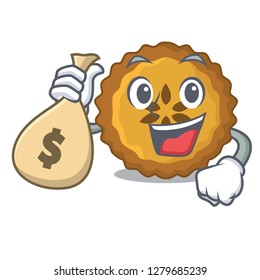 With money bag apple pie bread on cartoon Plate