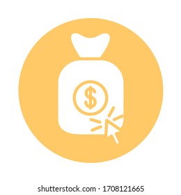 bolsa de dinero con diseño de ilustración vectorial con estilo de bloque de cursor de flecha