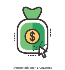 money bag with arrow cursor line and fill style icon vector illustration design