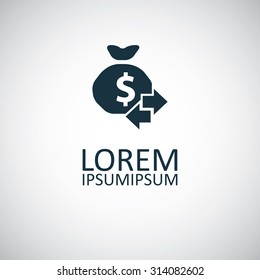 money bag arrow icon, on white background
