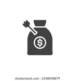 Money bag with arrow vector icon. filled flat sign for mobile concept and web design. Goal oriented savings  glyph icon. Purpose driven finance symbol, logo illustration. Vector graphics