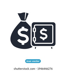 money bag and bank vault icon. revenue, capital and resource management symbol template for graphic and web design collection logo vector illustration