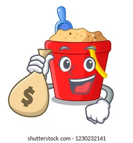 With money bag beach bucket shape with sand cartoon