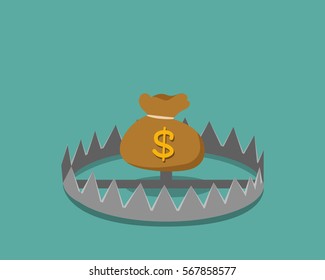 Money Bag In Bear Trap, Vector Design